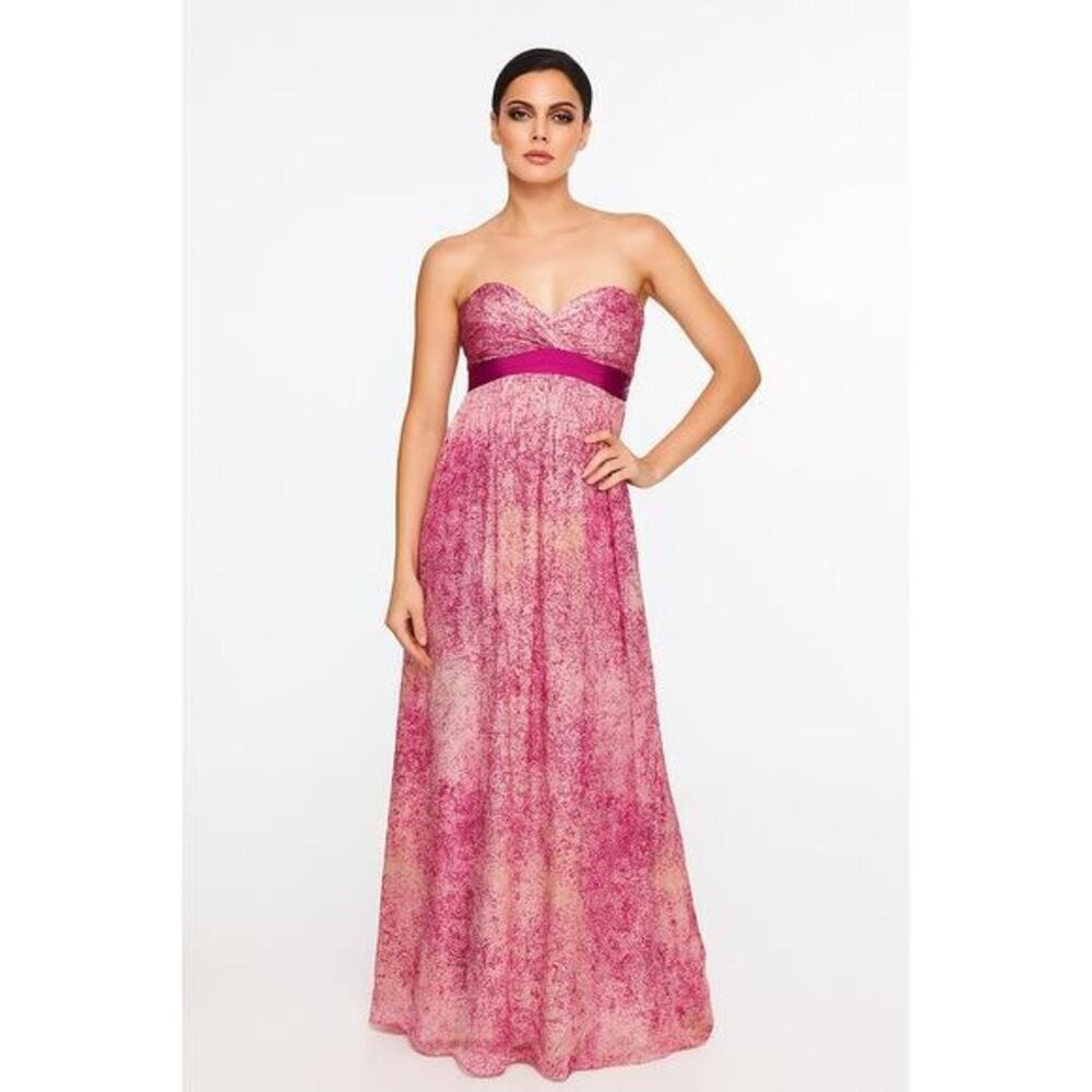 BCBGMAXAZRIA Silk Kai Begonia Strapless Maxi Pink Dress Size 2